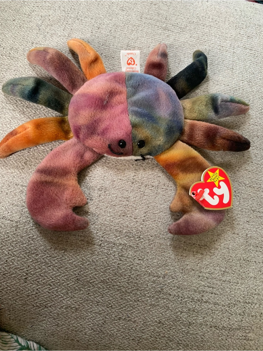 Claude Tie Dye Crab 5th Gen 1996 Retired Ty Beanie Baby Collectible